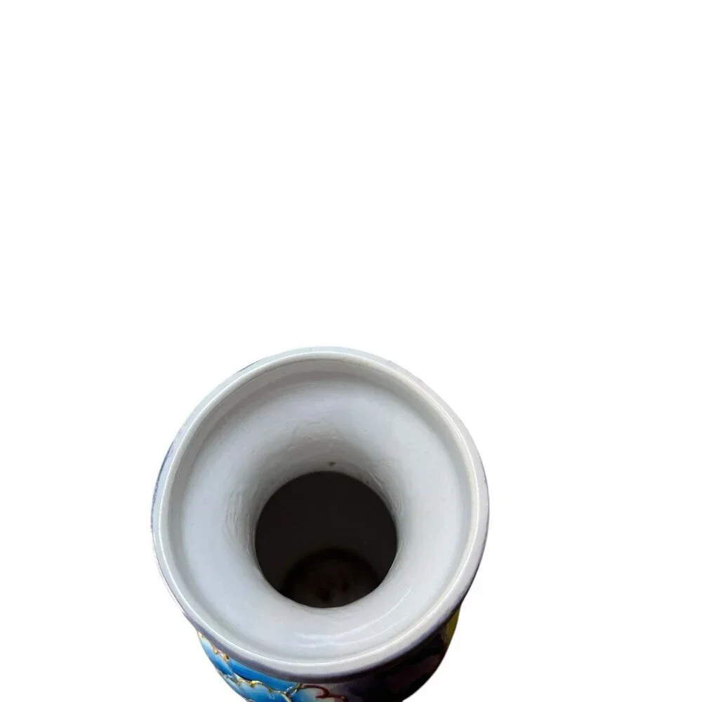 Purple Blue Cloisonne Vase with Pink/Red/Blue Flowers Bird 10